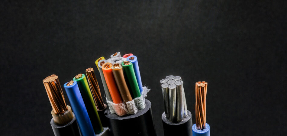 Wires,and,copper,with,black,background,in,the,studio.